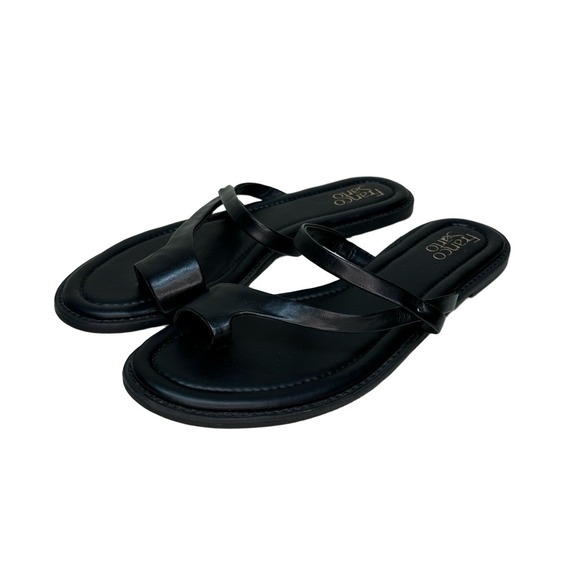 Franco Sarto Womens Black Leather Strappy Toe Loop Flat Sandals Minimalist 11 - Picture 3 of 8